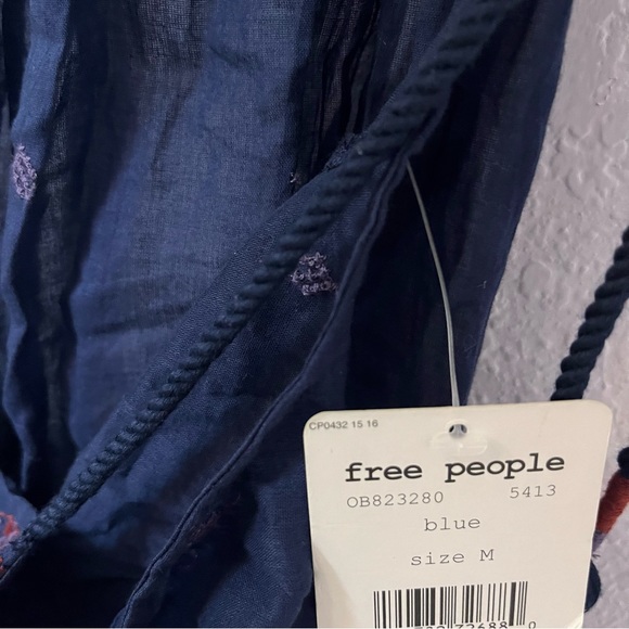 FREE PEOPLE Navy Blue Eternal Love Embroidered Tassel Tank Size Medium NEW! - Picture 11 of 12